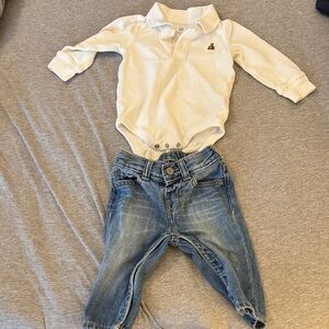 GAP Baby White Polo Bodysuit and Jeans 6-12 Months